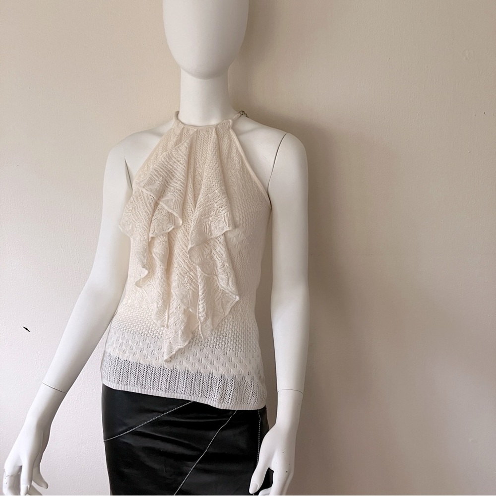 NWT Ralph Lauren cream silk/cotton halter top w/front ruffles